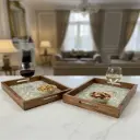 P76 Elegant Rectangular Wooden Serving Tray with Embossed Leaf Pattern