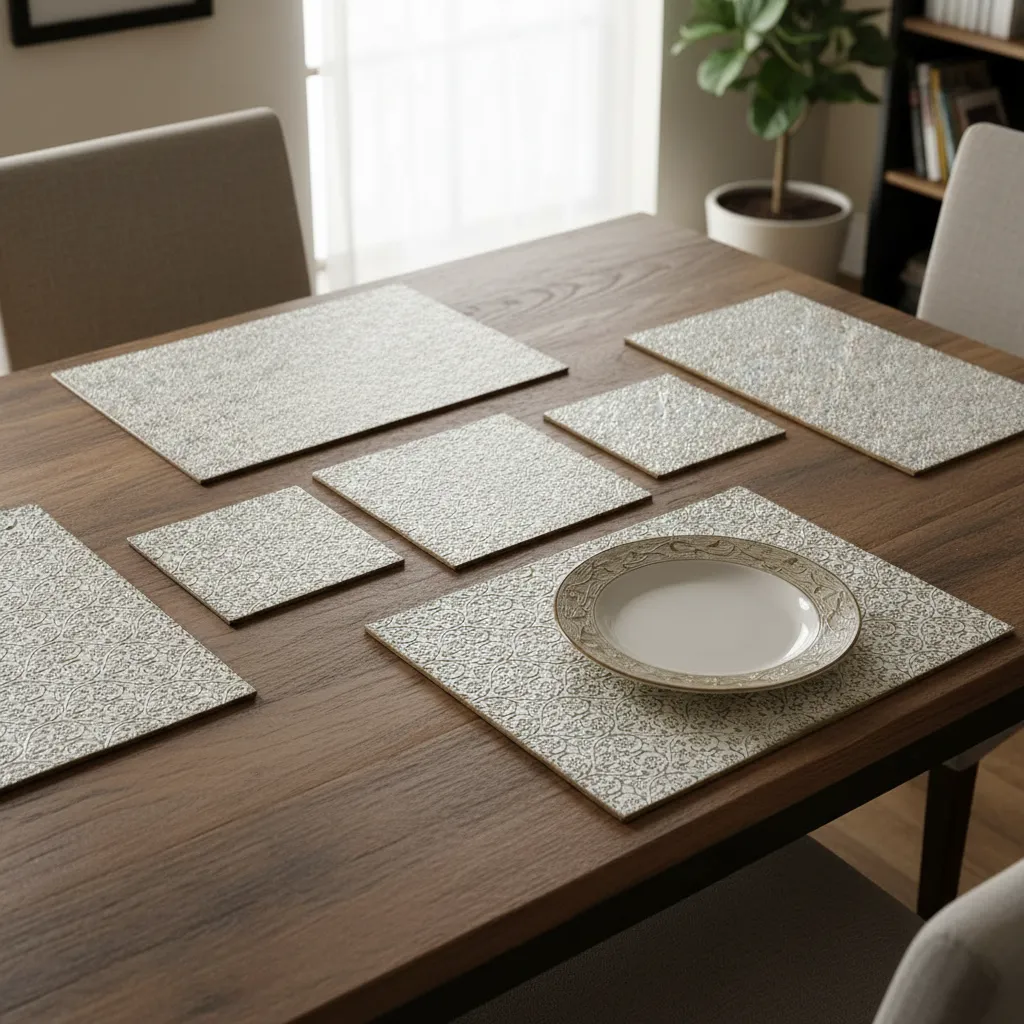 P1 Vintage Silver Metallic Textured Table Mat – Elegant Heat-Resistant Dining Decor (16*12)