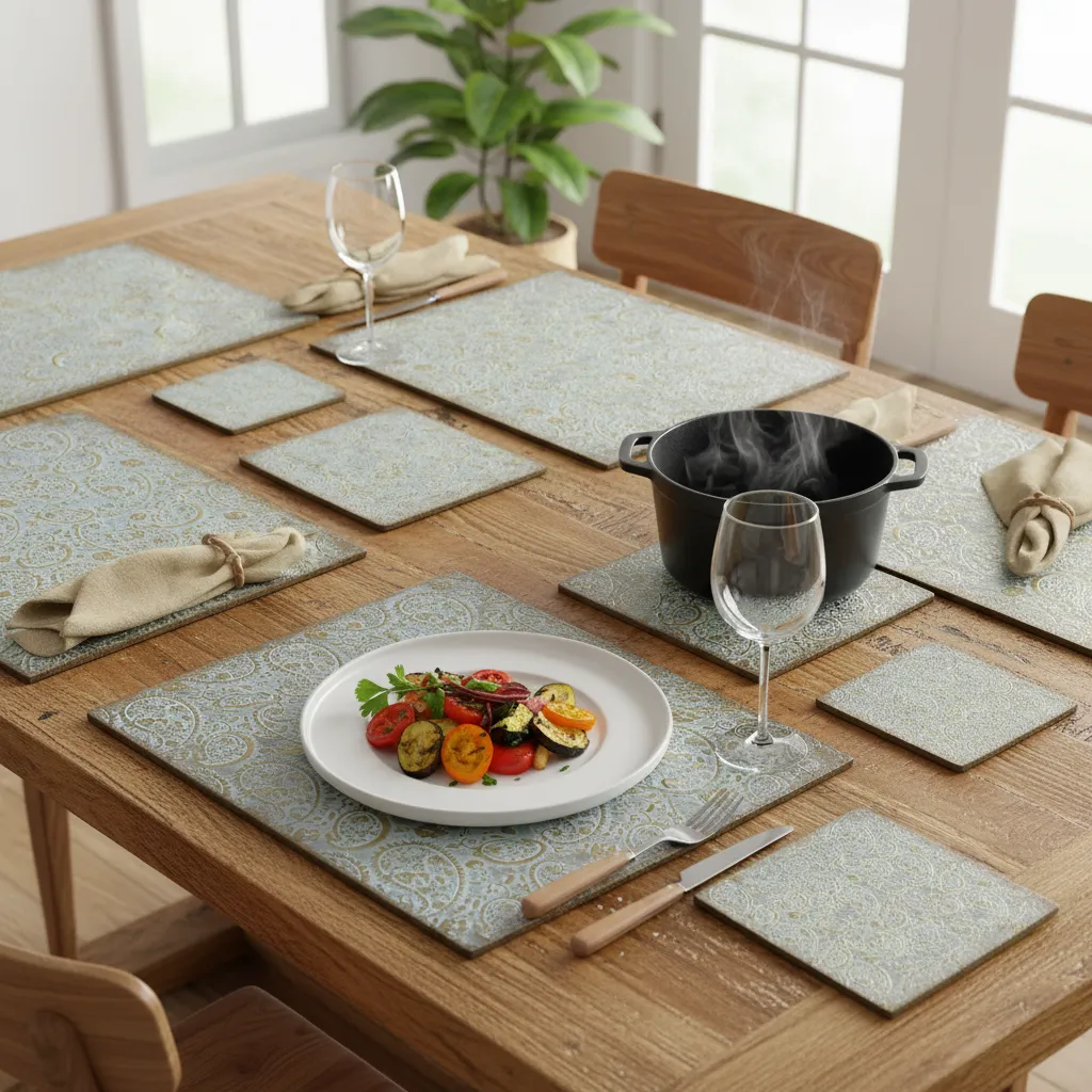 Handcrafted MDF Metal Embossed Placemat with Elegant Gold Paisley Pattern