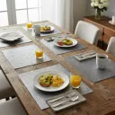 P4 Luxury Silver Metallic Embossed Dining Mat – Durable Vintage Floral Patterned Table Decor