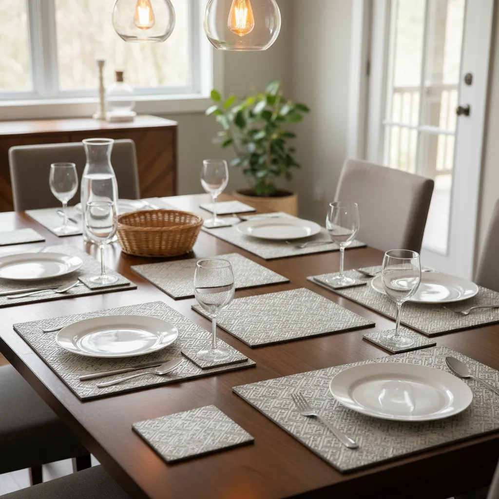 Elegant Metallic Embossed Dining Mat – Durable Hand-Finished Table Decor with Vintage Pattern (16*12)