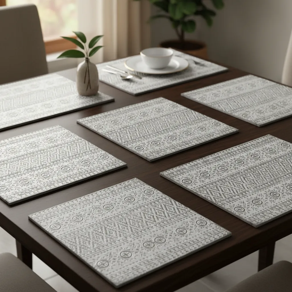 Elegant Metallic Embossed Dining Mat – Durable Hand-Finished Table (16*12)
