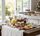 Two-Tiered Engraved Wood & Metal Serving Stand