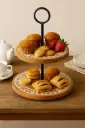 P18 Farmhouse Floral Carved Wood Two-Tier Serving Stand