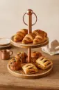 Bohemian Copper and Rattan-Inset Two-Tier Serving Stand