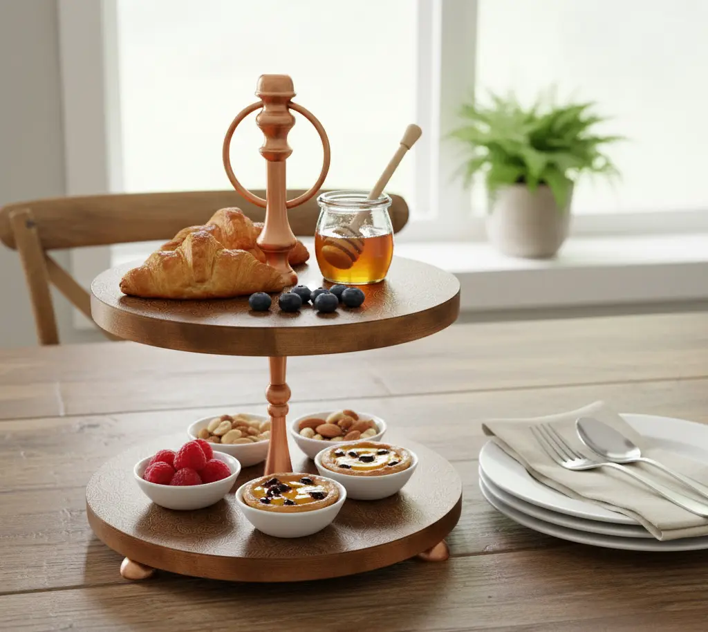 P26 Copper Etched Two-Tier Serving Stand