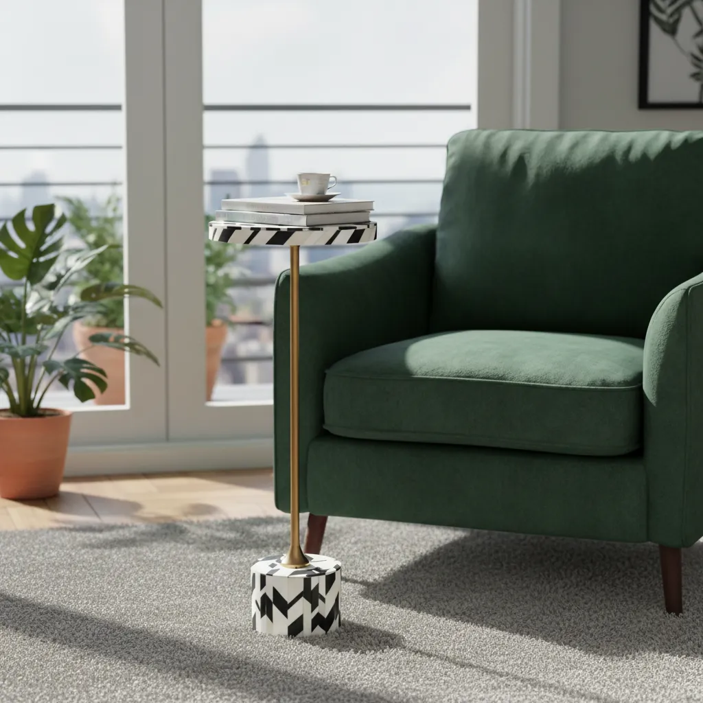 P3 Modern Black and White Geometric Accent Table - Handcrafted Resin Side Table (10*24)