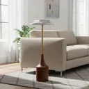 Modern Round Accent Table with White Marble Top and Solid Walnut Wood Base