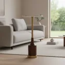 P5 Round White Marble Top Drink Table with Brass & Tapered Wood Base