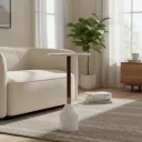 Modern Round Marble Drink Table with Solid Walnut Stem and Brass Accents