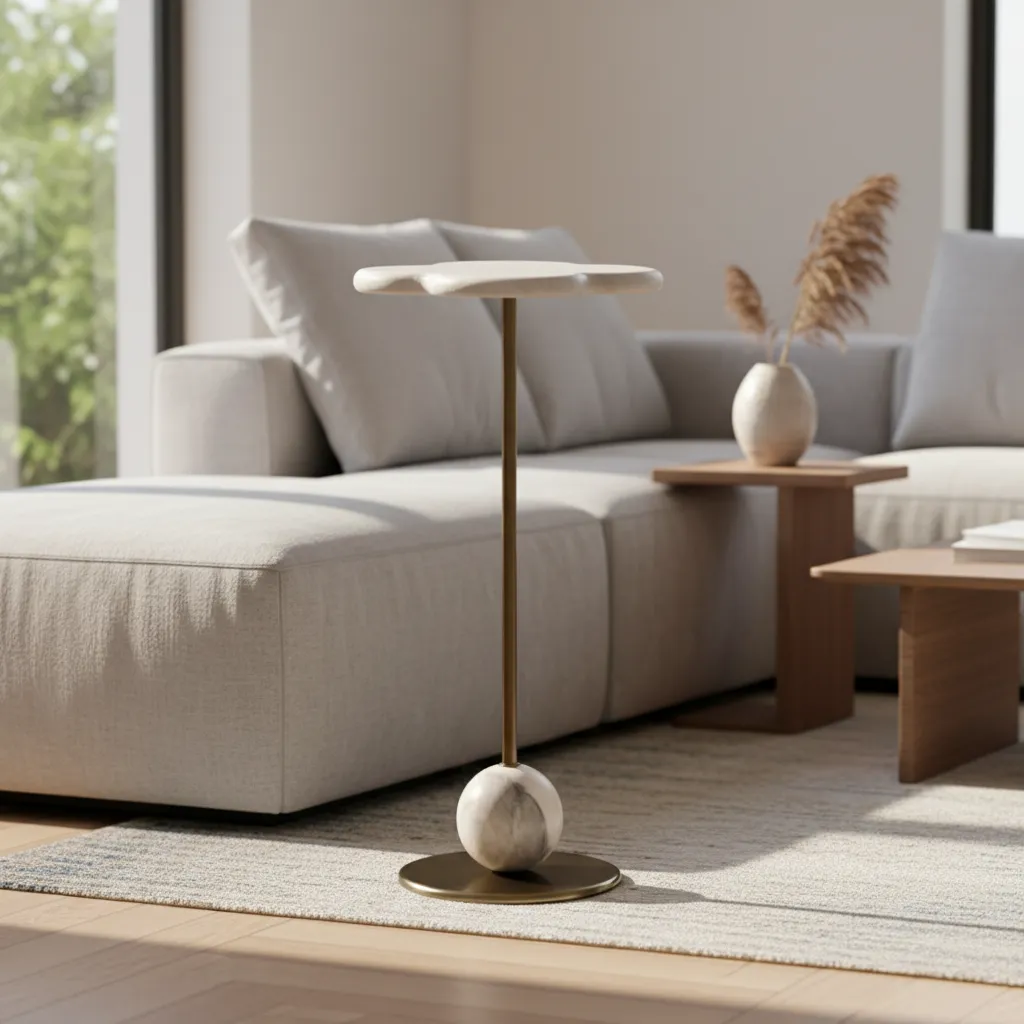 P11 Luxe Home Designs Marble Pedestal End Table-Modern Accent Table (10*24)