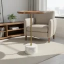 Minimalist Modern Accent Table with Solid Wood Top and Marble Base