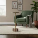 Handcrafted Bone Inlay Round Accent Table with Brass Finish