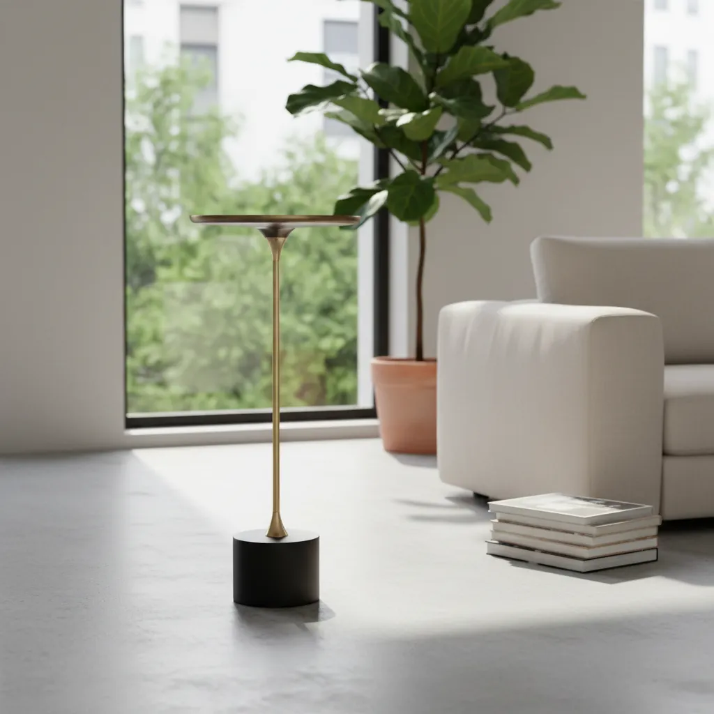 Elegant Circular Accent Table with Weighted Matte Black Base