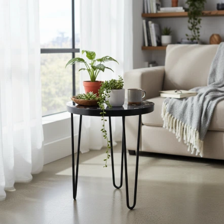 P5 Modern Round Plant Stand with Elegant Floral & Bird Artwork, Smooth Enamel Coating (10*15)