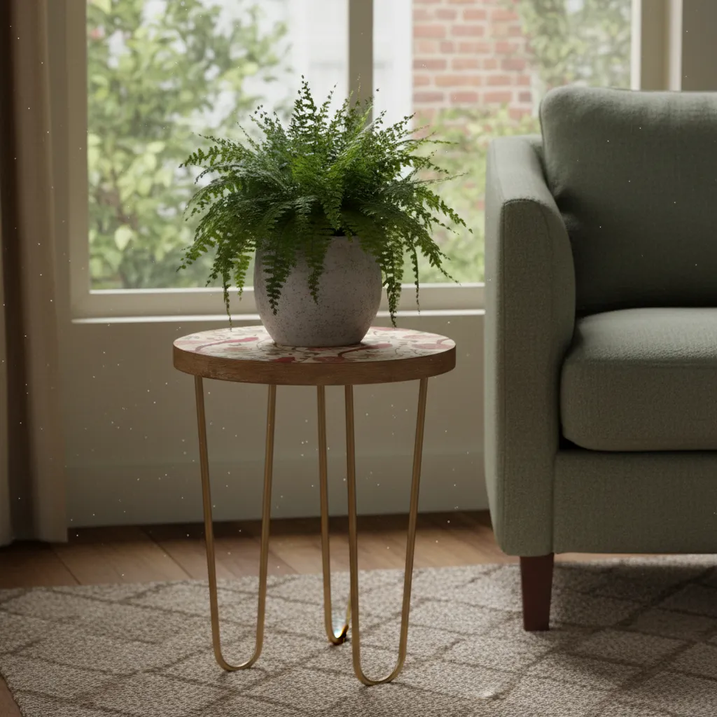 P6 Modern Round Nesting Plant Stand with Hand-Painted Artwork, Robust Wood Surface (10*15)