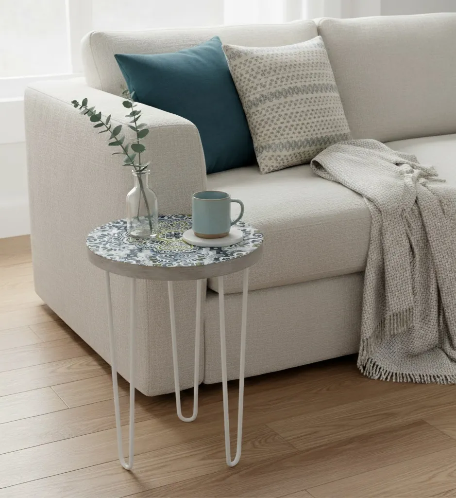 P8 Modern Round Nesting Plant Stand with Hand-Painted Floral Bird Artwork, White Enamel (10*15)