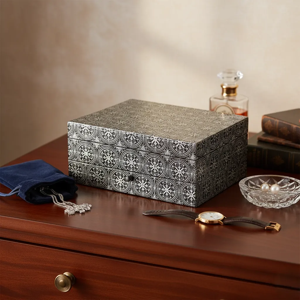 P1 MDF Embossed Design Handcrafted Wooden Jewelry Box with Intricate Mandala