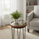 Floral Enamel Wooden Plant Stand with Black Iron Hairpin Legs - Set of 3 Sizes Available
