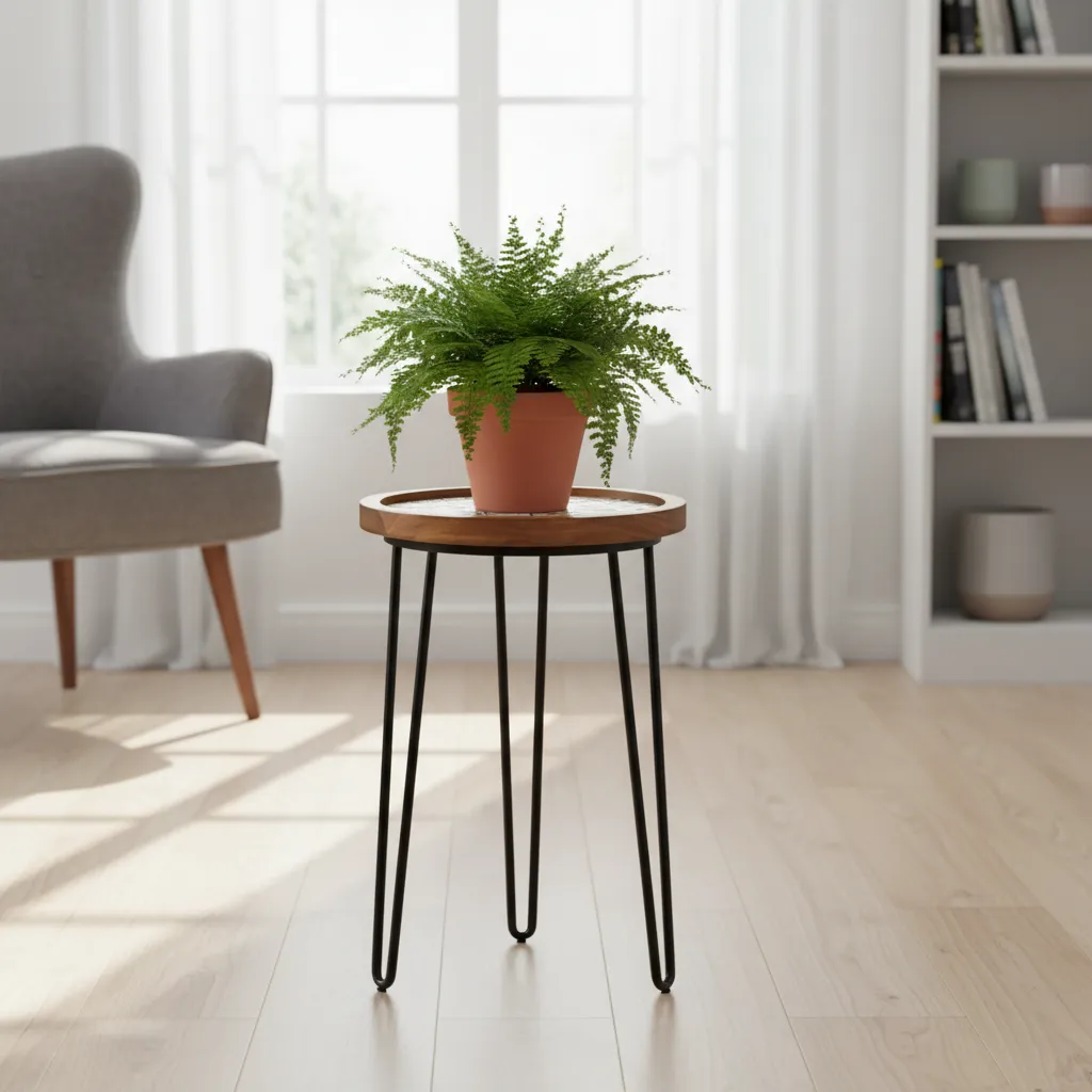 Multipurpose Round Nesting Side Table with Decorative Artwork and Iron Tripod Base