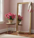 Sage Green Floral Round Side Table – Decorative Plant Stand with Gold Iron Hairpin Legs