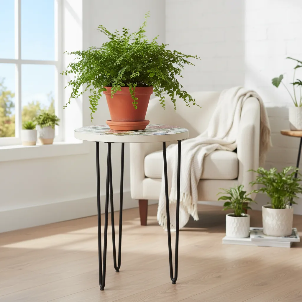 P29 Vintage Bird & Botanical Nesting Side Table – Stable Metal Tripod Plant Display