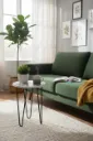 Vintage Floral Bird Plant Stand with Iron Hairpin Legs – Round Wooden Nesting Table