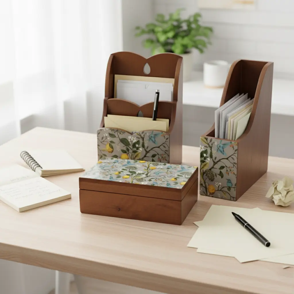 P1 Elegant Wooden Desk & Home Organizer Set (Box Holder)
