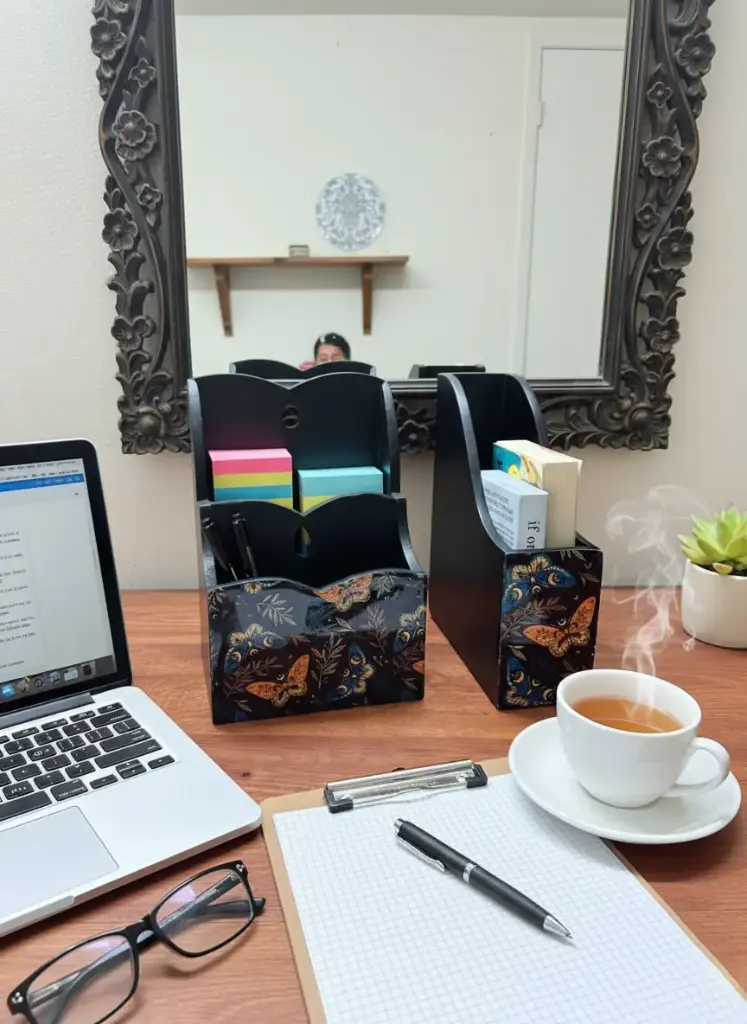 P25 "Mystic Butterfly Wooden Desk & Book Organizer Set"