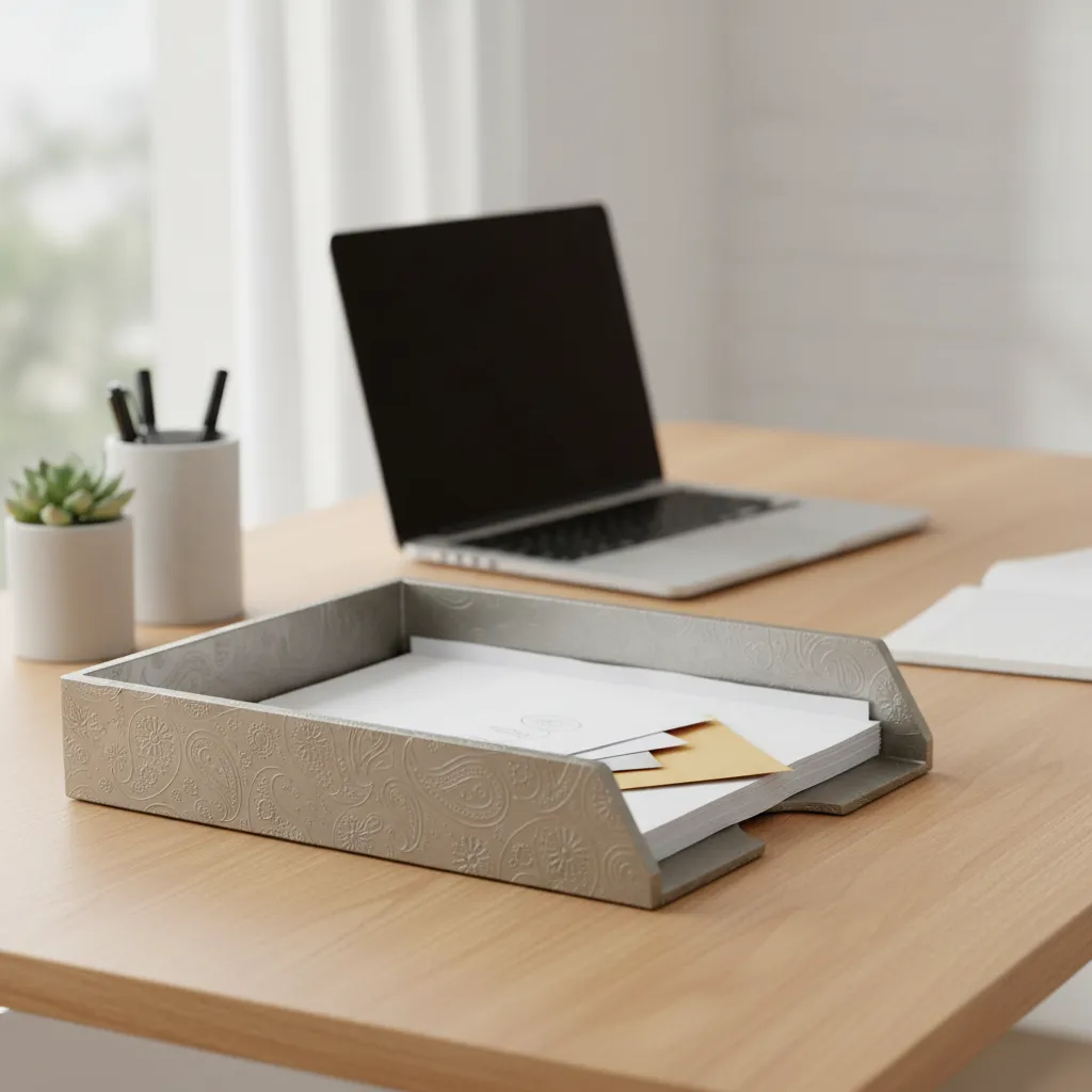 Premium Metal Mesh Document Tray - Elegant Paisley Design Paper Holder for Desktop Organization