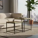 P6 Industrial Modern Square End Tables with Hand-Etched Brass Tops