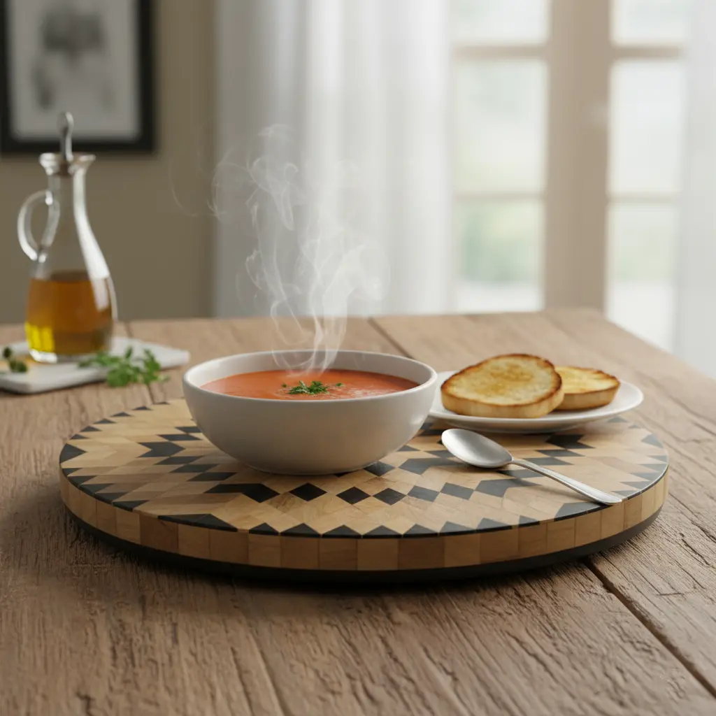 P3 Rustic Chic Wooden Lazy Susan - Geometric Star Inlay (14inch(D))