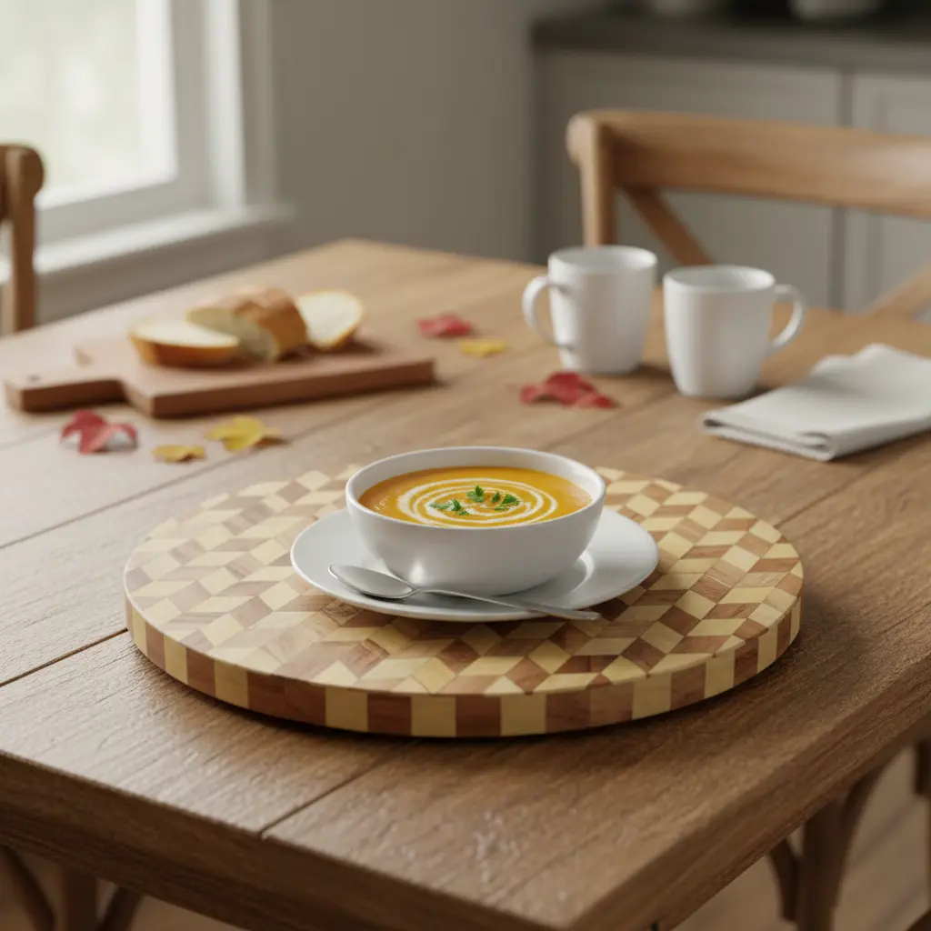 Geometric Wood Lazy Susan Turntable | Modern Chevron Design (14inch(D))