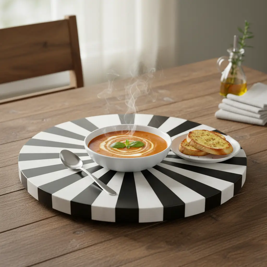 P10 Modern Black & White Radial Stripe Lazy Susan / Serving Board  (14inch(D))
