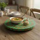 P11 Vibrant Green & Natural Wood Starburst Inlay Round Lazy Susan 