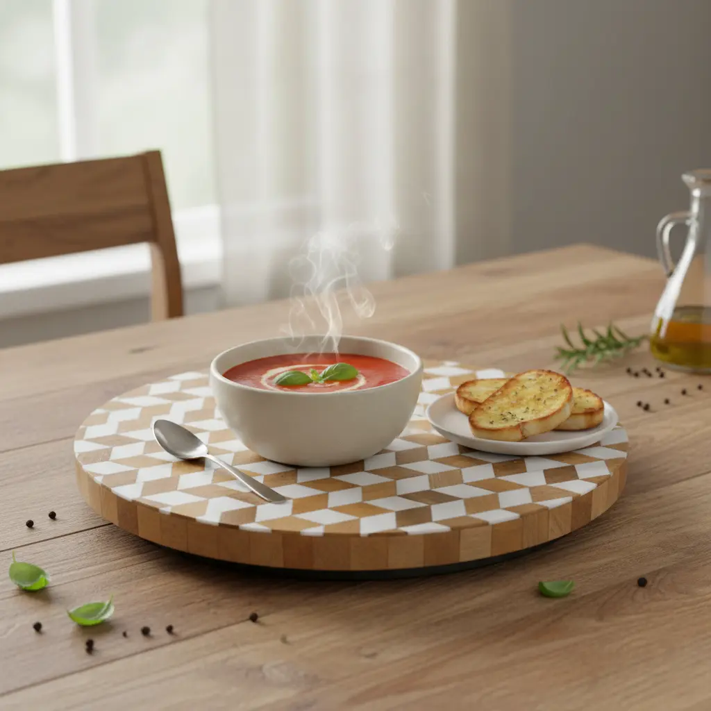 Durable MDF Geometric Turntable | Space-Saving Kitchen Counter Organizer