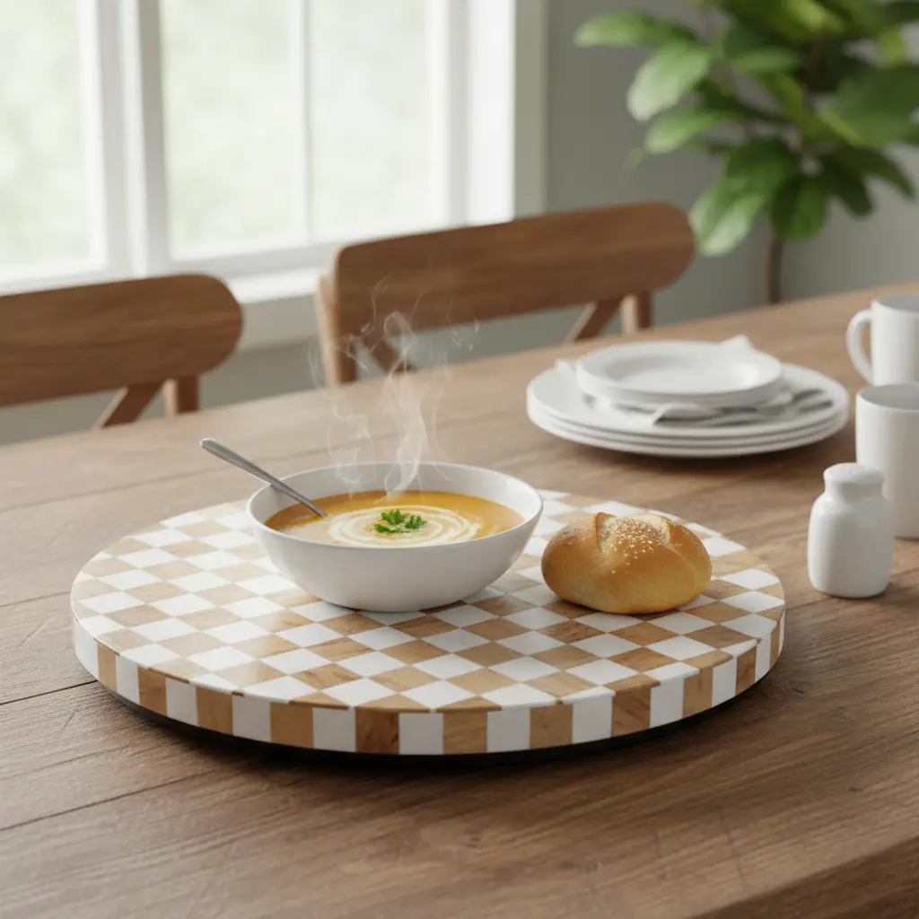 P18 Trendy Checkerboard Lazy Susan Turntable | Modern Kitchen & Dining Organizer (14inch(D))