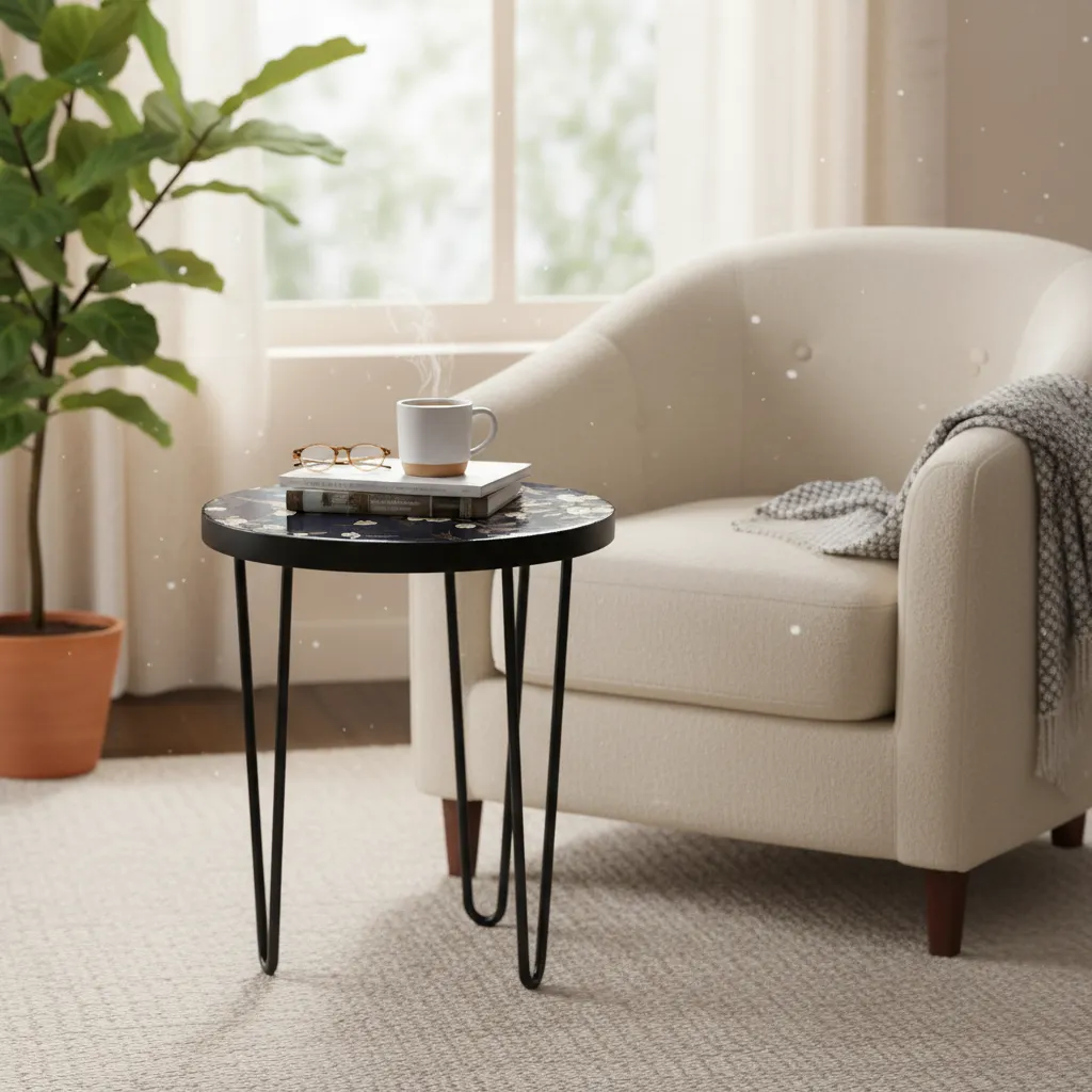 Modern Nesting Accent Stool with Decorative Decal Top-Legged Side Table for Living Room