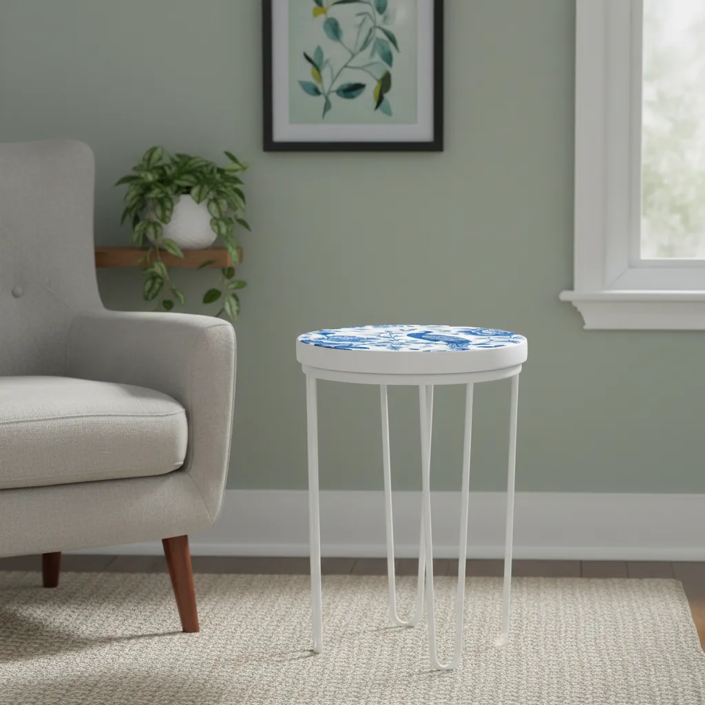 Modern Abstract Enamel Top Tripod Stool – Space-Saving Accent Side Table (10*15)