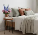 Modern Tripod Bedside Stool with Floral Inlay and Iron Hairpin Legs