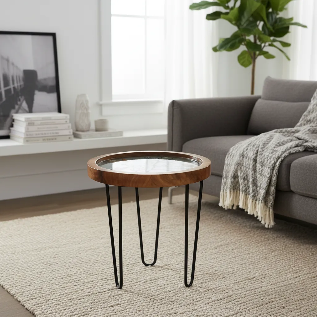 Decorative Ceramic-Style Accent Stool Enamel Top and Stable Metal Legs (10*15)