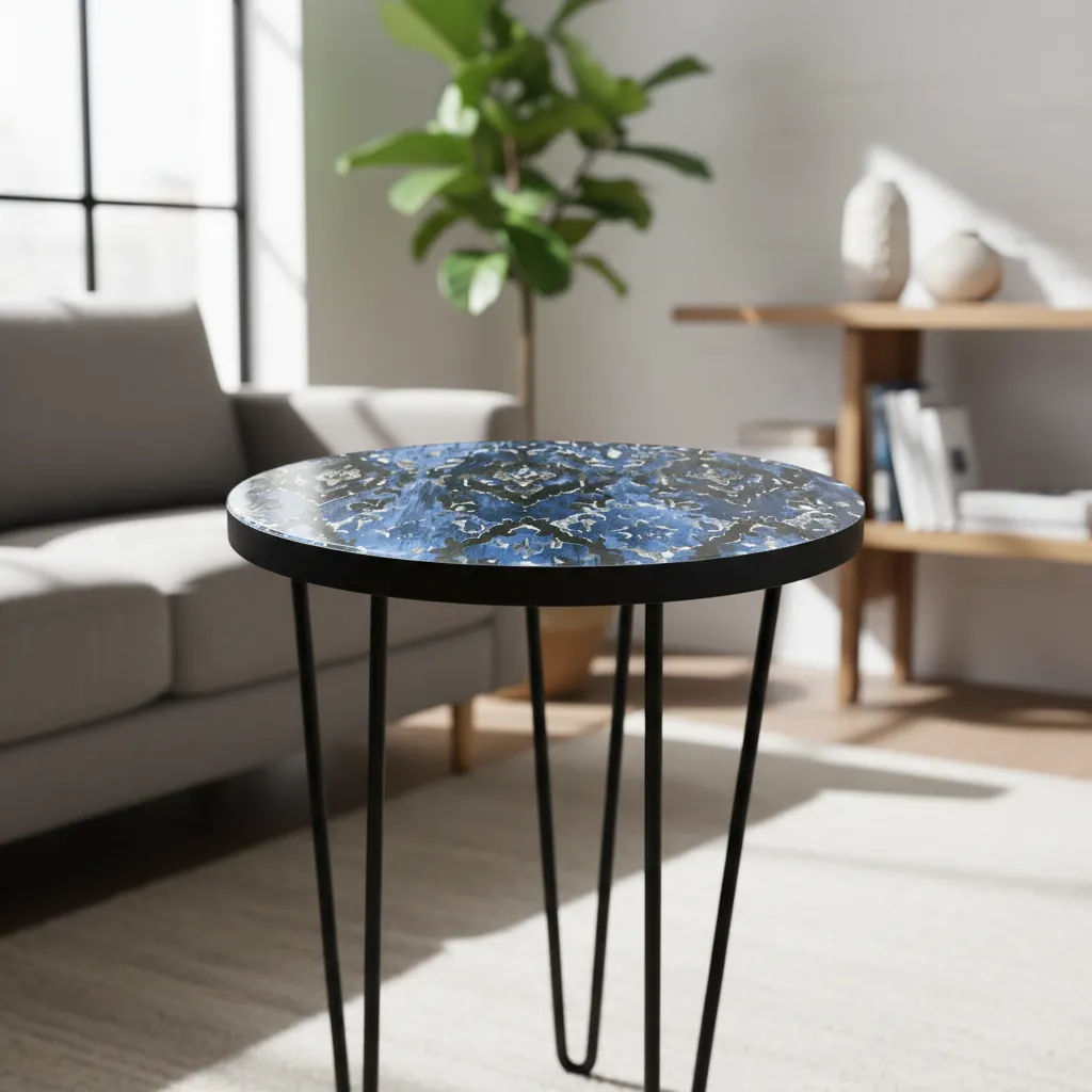 Artistic Blue & Black Patterned End Table - Set of 3 Sizes with Durable Glossy Finish
