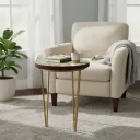 P28 Chinoiserie Floral Nesting Stool with Gold Hairpin Legs & Enamel Art Top