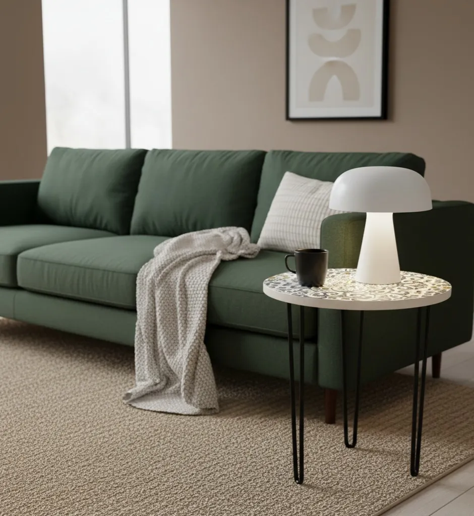 P31 Handcrafted Mandana Art Round Side Table with Black Hairpin Legs (10*15)