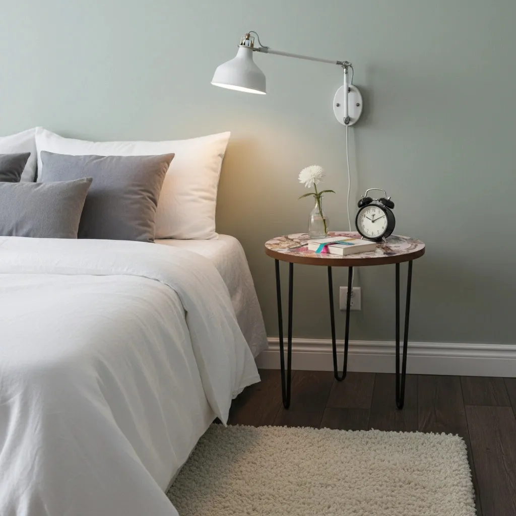 P34 Vintage Floral Bird Print Round Side Table with Black Iron Hairpin Legs (10*15)