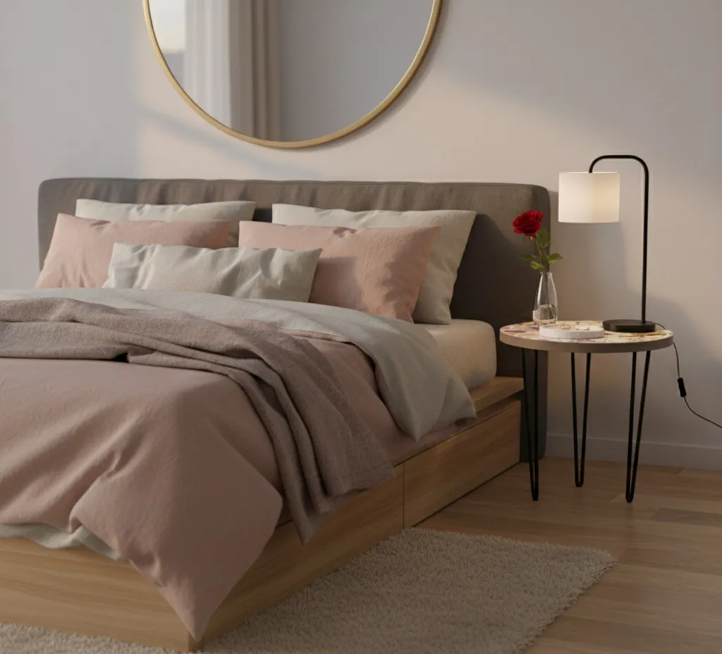 P35 Modern Round Bedside End Table - Vintage Flower & Bird Artwork Accent Stand (10*15)