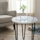 Handcrafted Round Accent Side Table with Blue Mandala Enamel Top and Iron Hairpin Legs