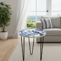 P37 Decorative Peacock Accent Stool - Elegant Floral Artwork on Smooth White Enamel Surface