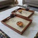 P69 Elegant Wooden Serving Tray with Geometric Pattern Inlay