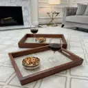 P72 Bohemian Rectangular Wooden Serving Tray with Geometric Diamond Pattern